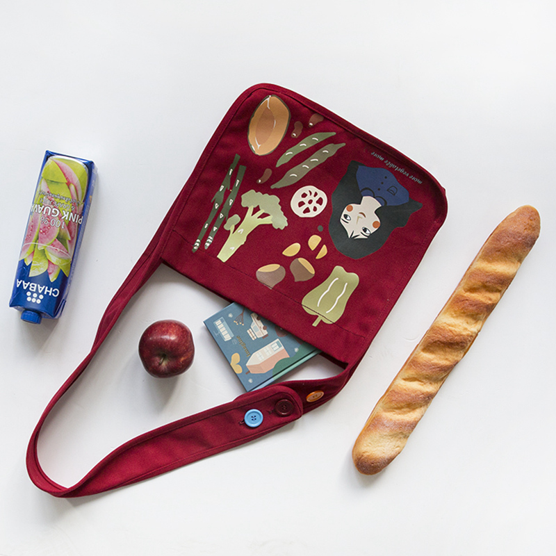 Cartoon funny logo printed custom eco friendly breathable 16oz cotton canvas messenger bag