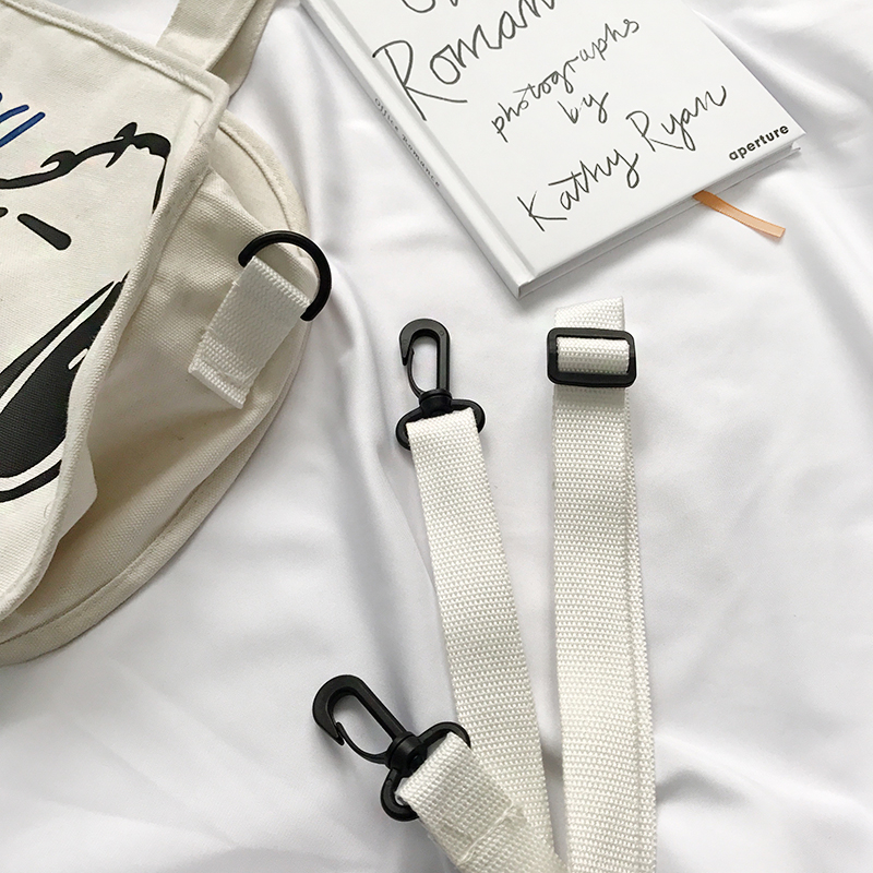 Ins cartoon cute illustration shoulder canvas bag student shopping bag messenger bag for women