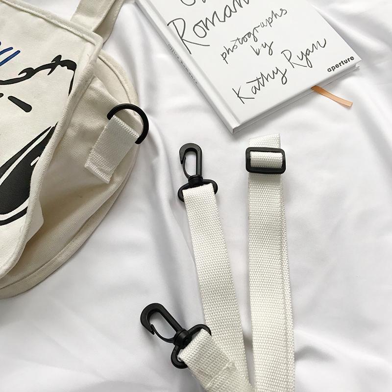 Ins cartoon cute illustration shoulder canvas bag student shopping bag messenger bag for women