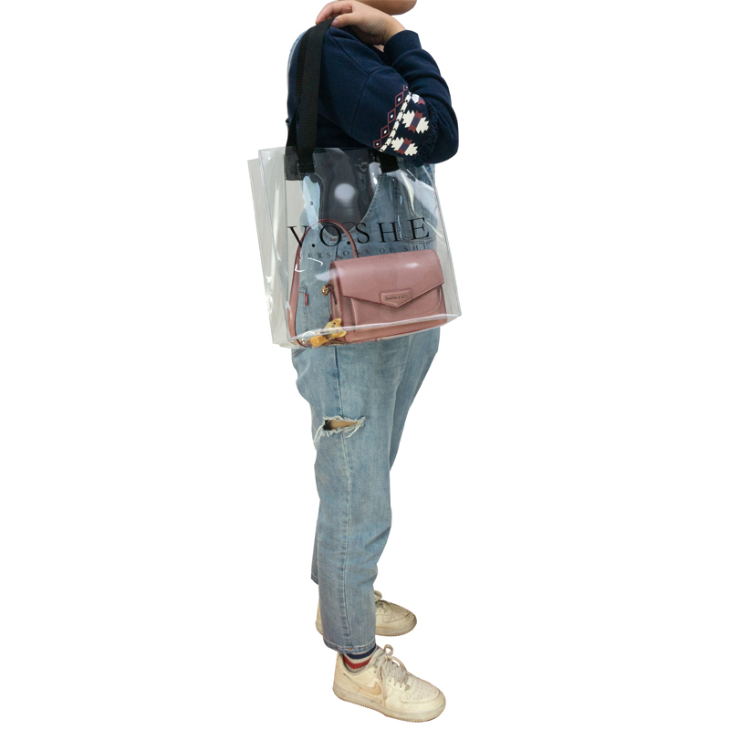New style fashion transparent pvc material waterproof practical tote shopping bag