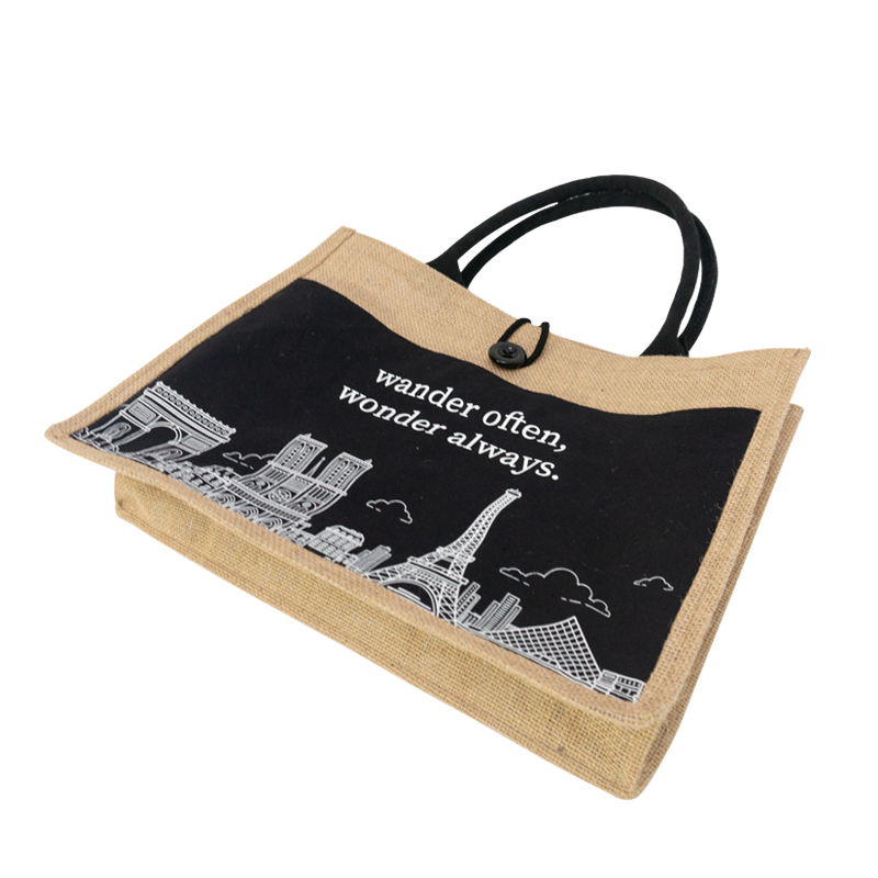 Logo printed custom inner waterproof film practical eco friendly breathable reusable natural jute shopping bag