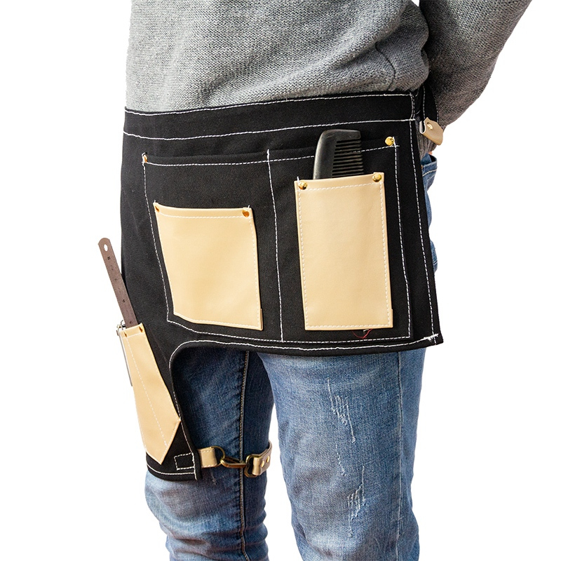 Practical canvas stitching pu half-length short tool haircut apron with pocket