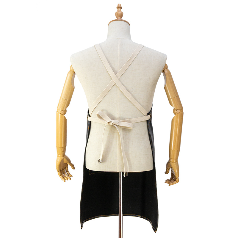 Promotional fashion waterproof black pu stitching apron