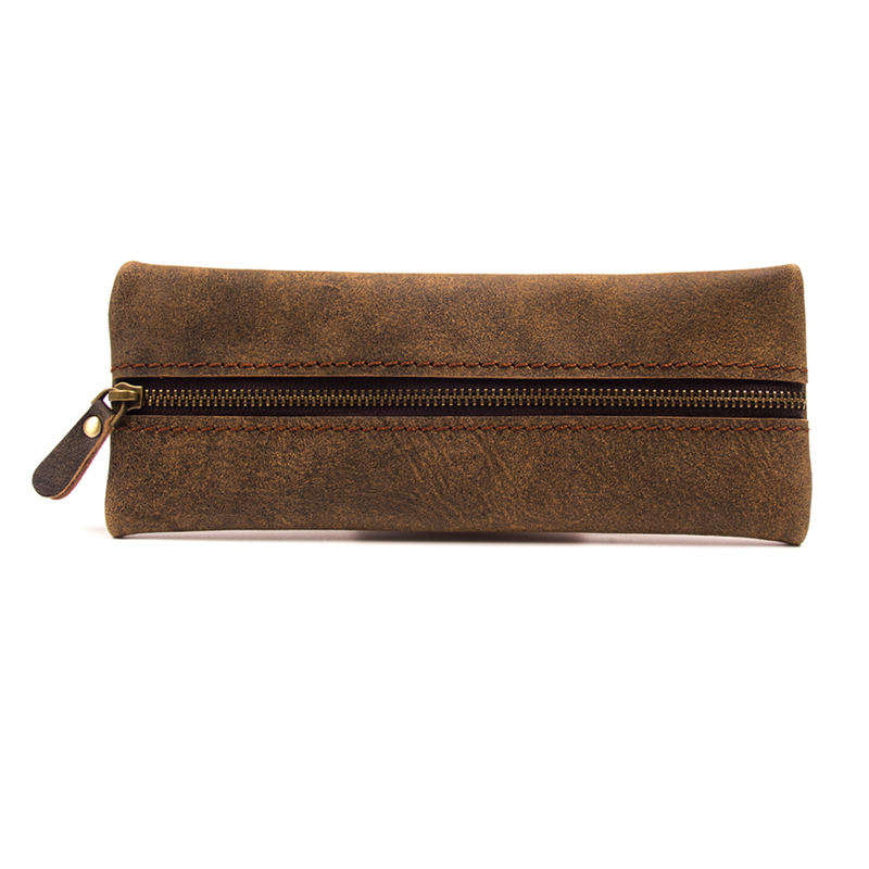 Logo printing custom high quality business office leather high end fashion pen bag with zipper