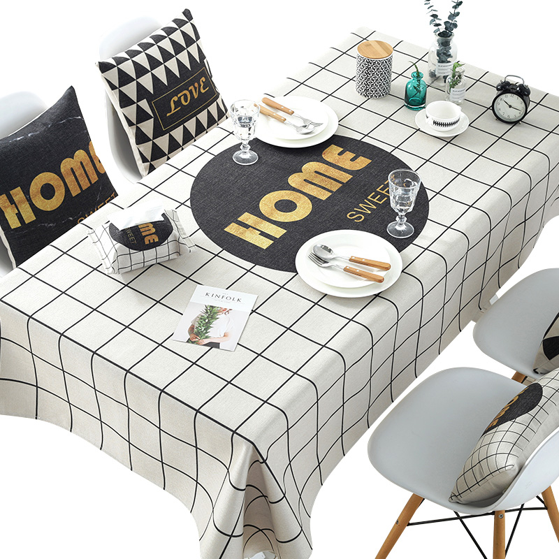 Custom polyester cotton print simple fresh blue checkered tablecloth