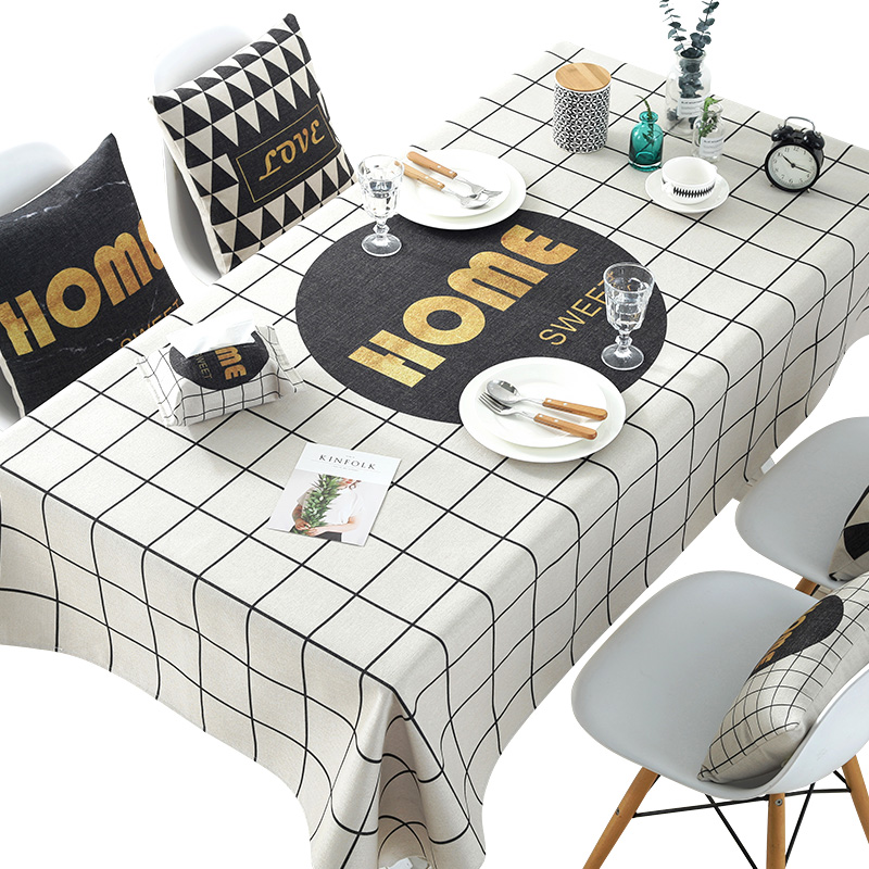 Custom polyester cotton print simple fresh blue checkered tablecloth