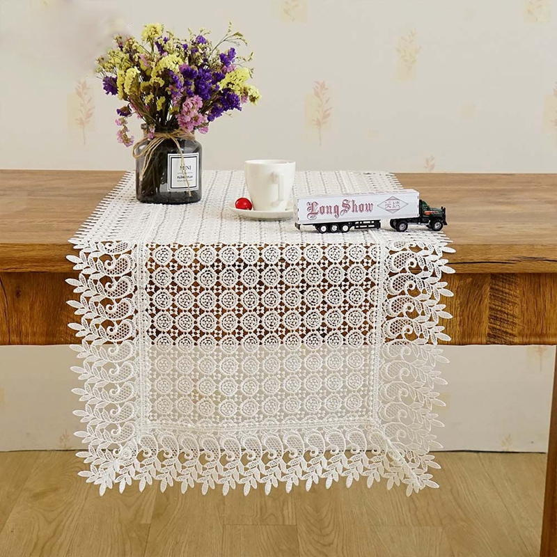 European polyester white embroidered hollow table runner tablecloth decoration