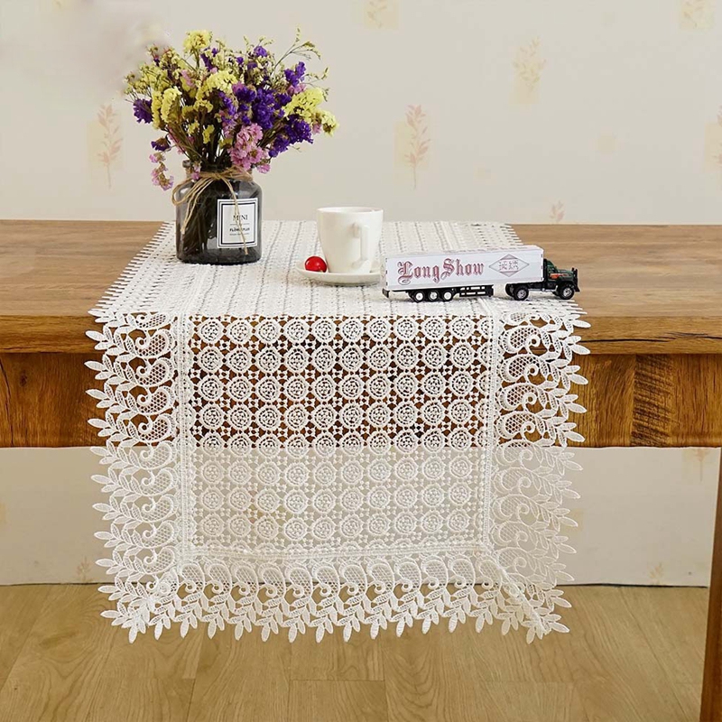 European polyester white embroidered hollow table runner tablecloth decoration