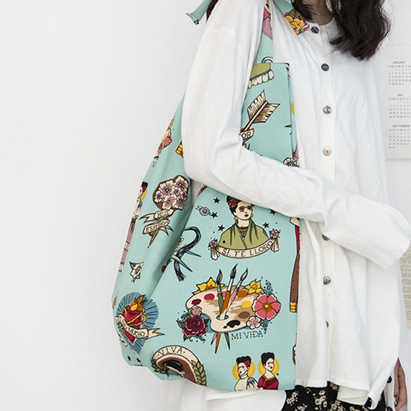 New Art Illustration Ins style Canvas Bag Female Canvas Shoulder Shopping Bag Student Korean Fashion Cotton Bag