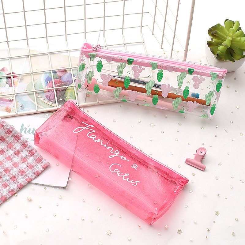 Creative ins transparent pencil case Korea stationery bag simple cute pencil case