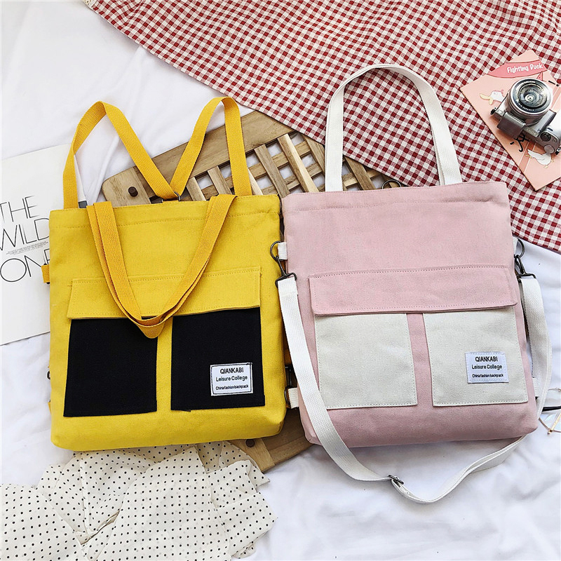 New style multifunction practical and poratble eco friendly fabric breathable cotton canvas tote messenger backpack bag for student