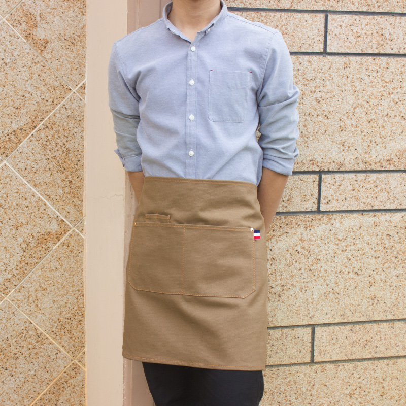 Korean fashion canvas half apron female barista chef western restaurant work apron custom printed logo