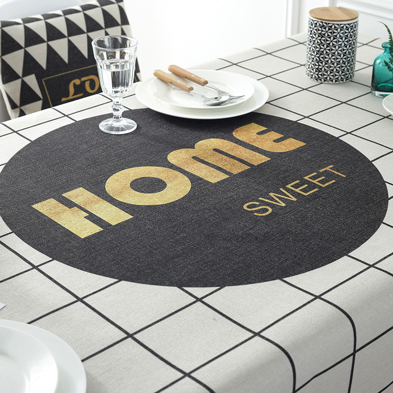 Custom polyester cotton print simple fresh blue checkered tablecloth