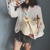 Canvas bag female single shoulder large capacity simple student bucket bag with leather strap