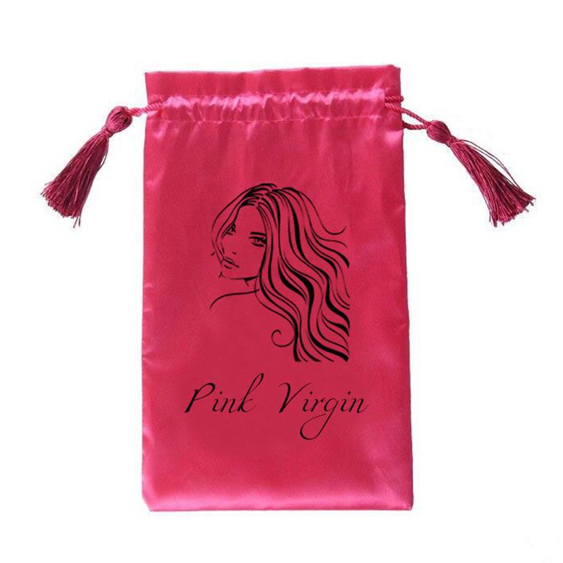 Bulk factory promotional logo silk printing soft and smooth satin bag for wig package