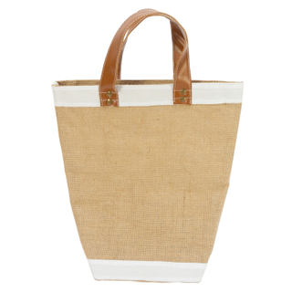 PE lamination waterproof inner fabric natural jute eco friendly tote shopping bag for wholesale with leather handle