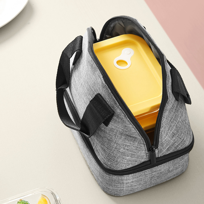 Portable large double insulated bag high quality durable polyester cotton canvas lunch zipper bag