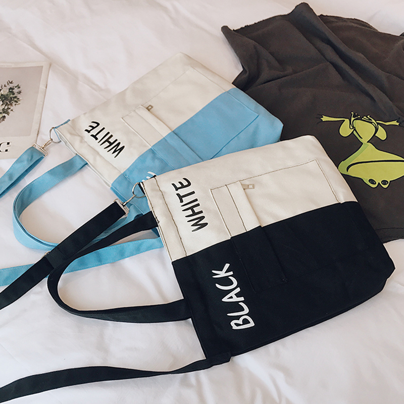 New canvas splicing women shopping messenger bag with a variety of colors and eco friendly breathable cotton material