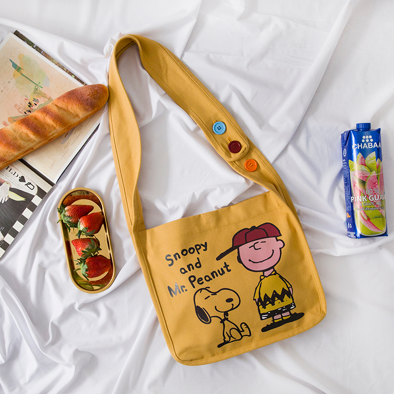 Original adjustable button canvas bag logo printed crossbody bag for ladies