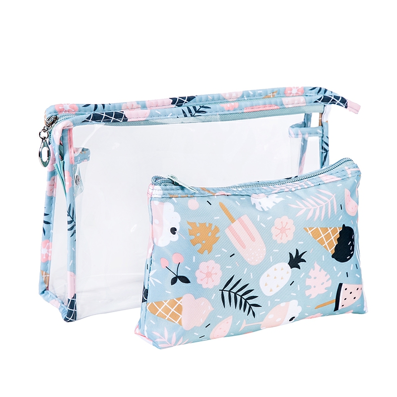 Large-capacity transparent PVC two-piece cosmetic bag portable travel set toiletries storage bag