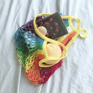 Organic Cotton Shopping Bags Produce Net Bags with Long Handle for Fruit Vegetable Storage