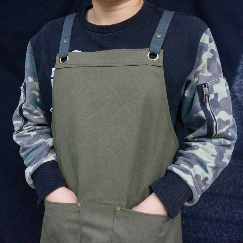 High quality factory logo printed custom 16oz wear resistant durable cotton canvas apron with cotton webbing
