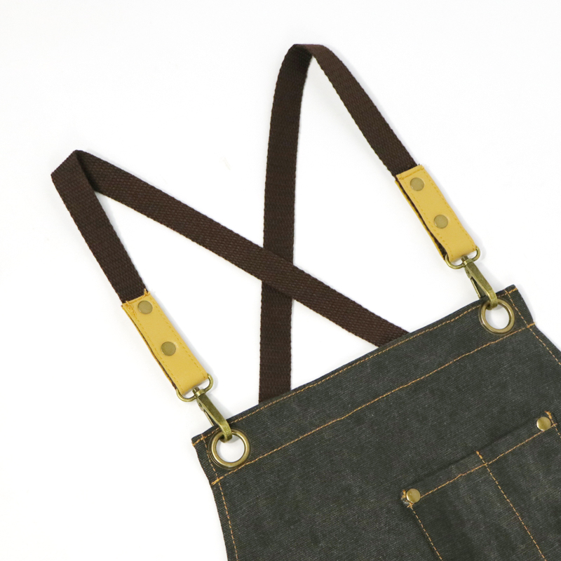 Washed denim fabric wear resistant restaurant work apron with different strap