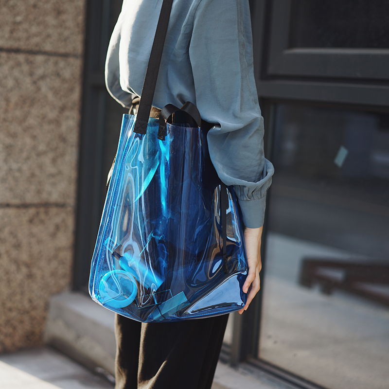 Female transparent plastic pvc shopping bag with logo custom