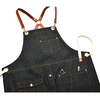 Original design leather strap denim work apron barista hairdresser bar black overalls with logo custom
