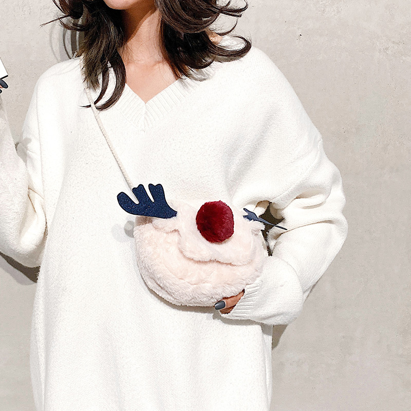 Cute furry bag reindeer Christmas shoulder messenger bag small square bag