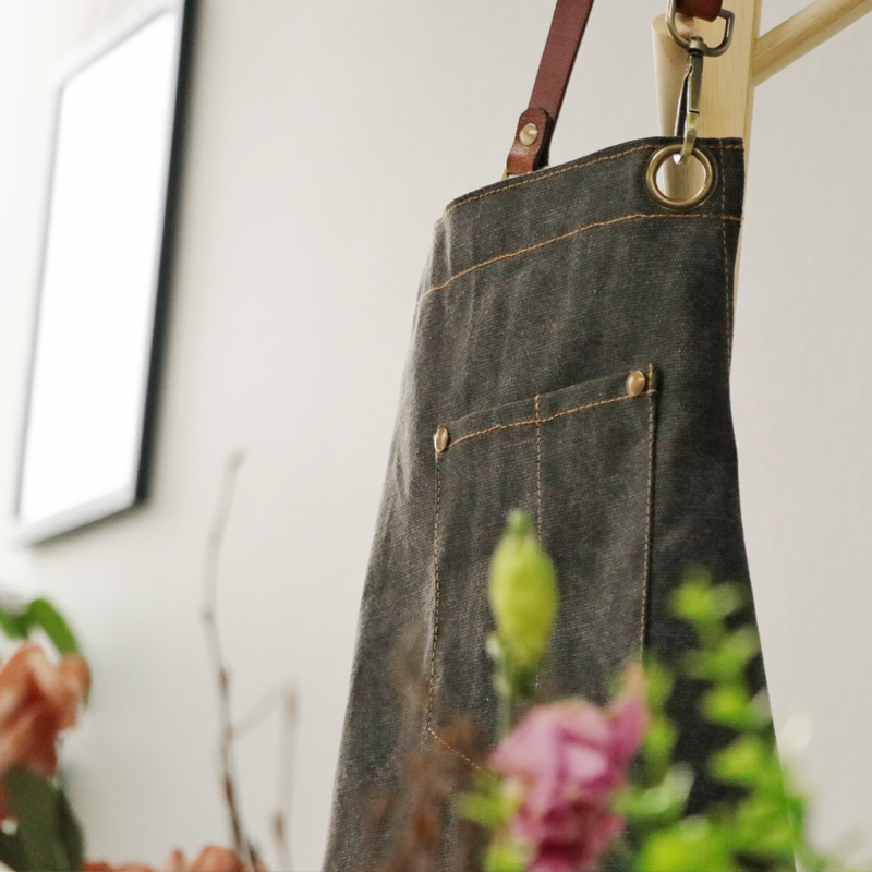 Washed denim fabric wear resistant restaurant work apron with different strap