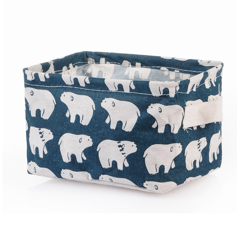Multifunction household full printing cute fashion cotton linen fabric desktop foldable basket for sundries toys and cosmetic storage