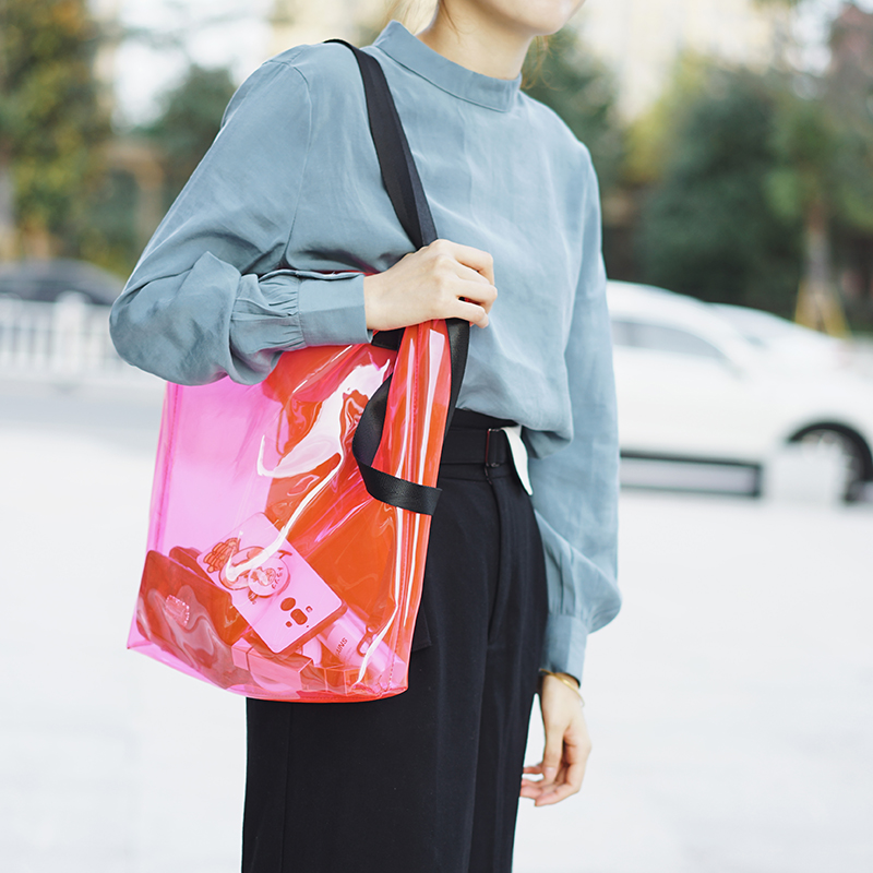 Female transparent plastic pvc shopping bag with logo custom