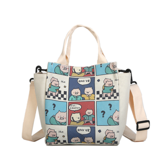 2019 Ins fashion Korean style cartoon printing canvas messenger tote bag with logo custom