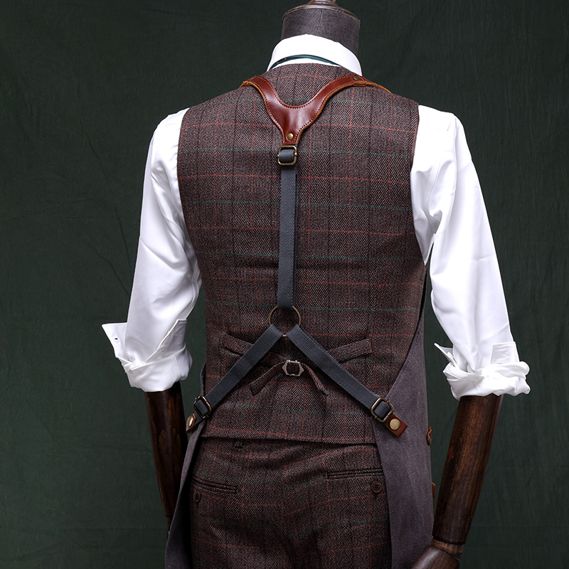 Stylish and quality factory custom genuine leather industry canvas apron with multifunction tool pockets