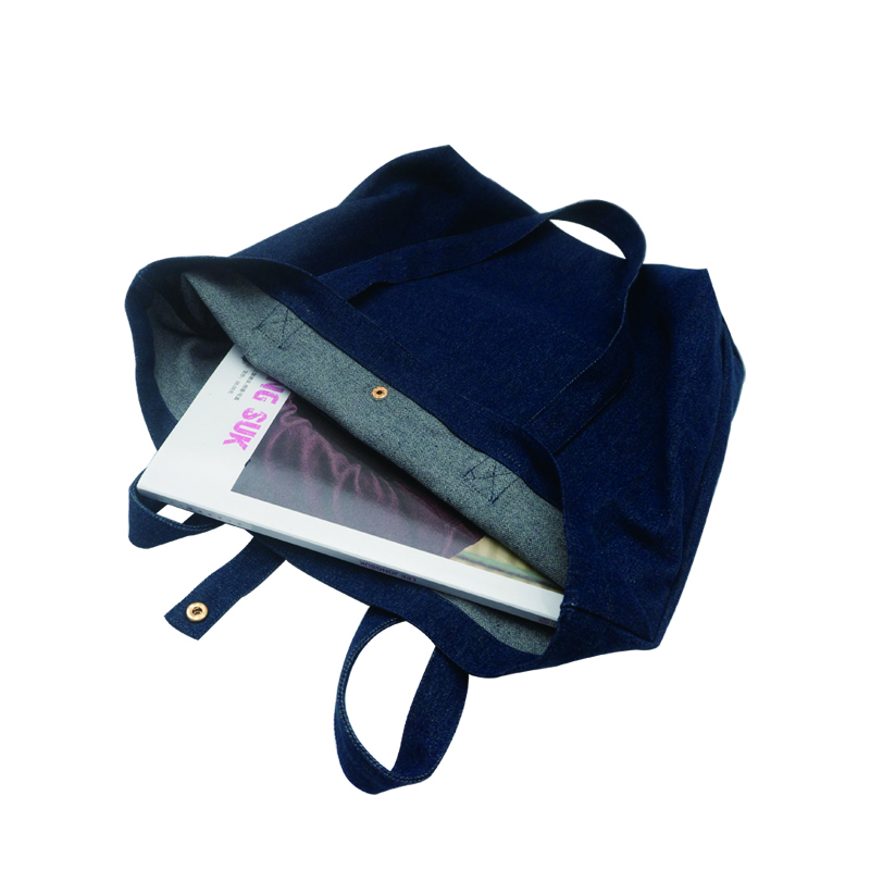 Simple fashion eco friendly breathable cotton canvas denim fabric dark blue unisex tote bag from China Supplier