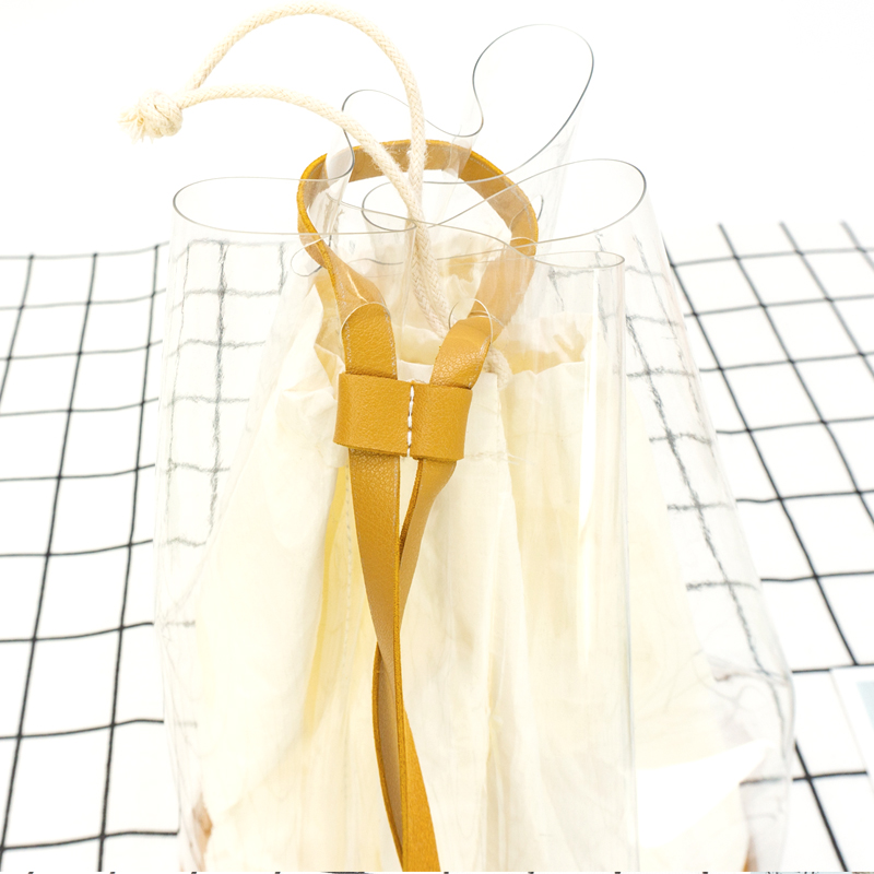 Transparent PVC material and pu leather material stitching drawstring bag fashion lightweight shoulder bag