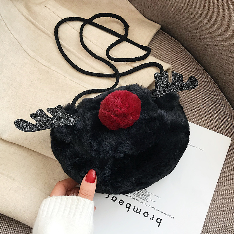 Cute furry bag reindeer Christmas shoulder messenger bag small square bag