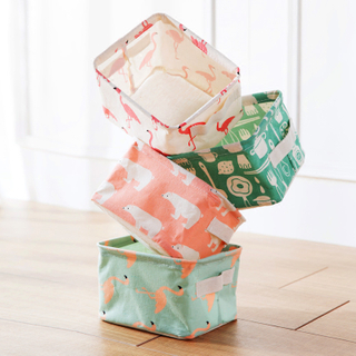 Multifunction household full printing cute fashion cotton linen fabric desktop foldable basket for sundries toys and cosmetic storage