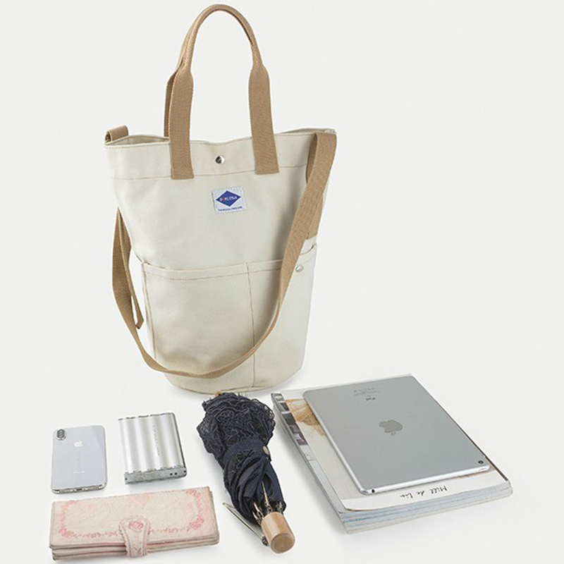 One-shoulder ins large capacity Korean fashion simple student bucket bag canvas messenger bag with adjustable strap