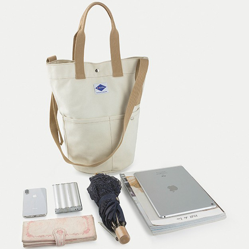 One-shoulder ins large capacity Korean fashion simple student bucket bag canvas messenger bag with adjustable strap