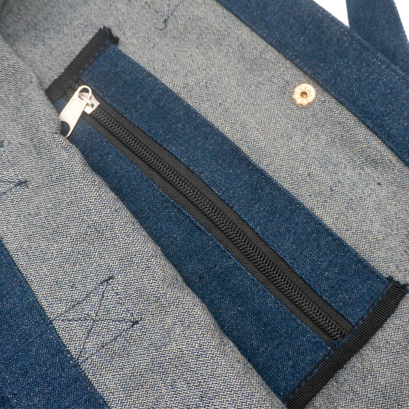 Simple fashion eco friendly breathable cotton canvas denim fabric dark blue unisex tote bag from China Supplier