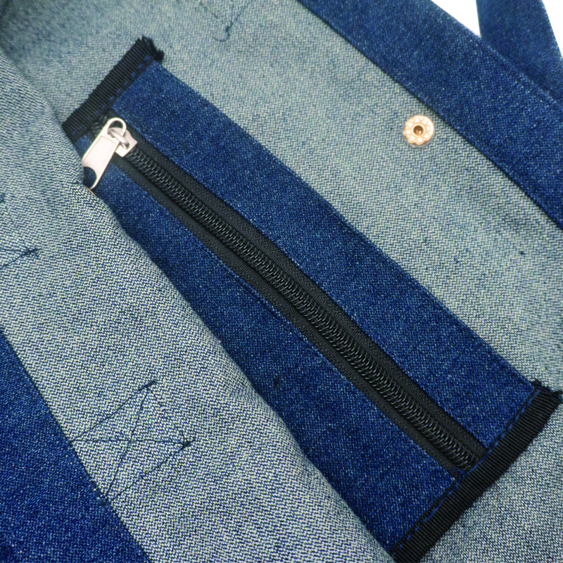 Simple fashion eco friendly breathable cotton canvas denim fabric dark blue unisex tote bag from China Supplier