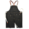 Original design leather strap denim work apron barista hairdresser bar black overalls with logo custom