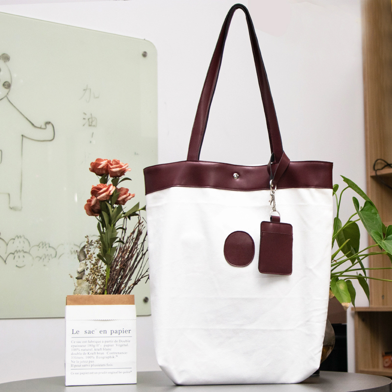New Arrival Original Design Lady Handbag White Canvas Tote Bag with Card Case