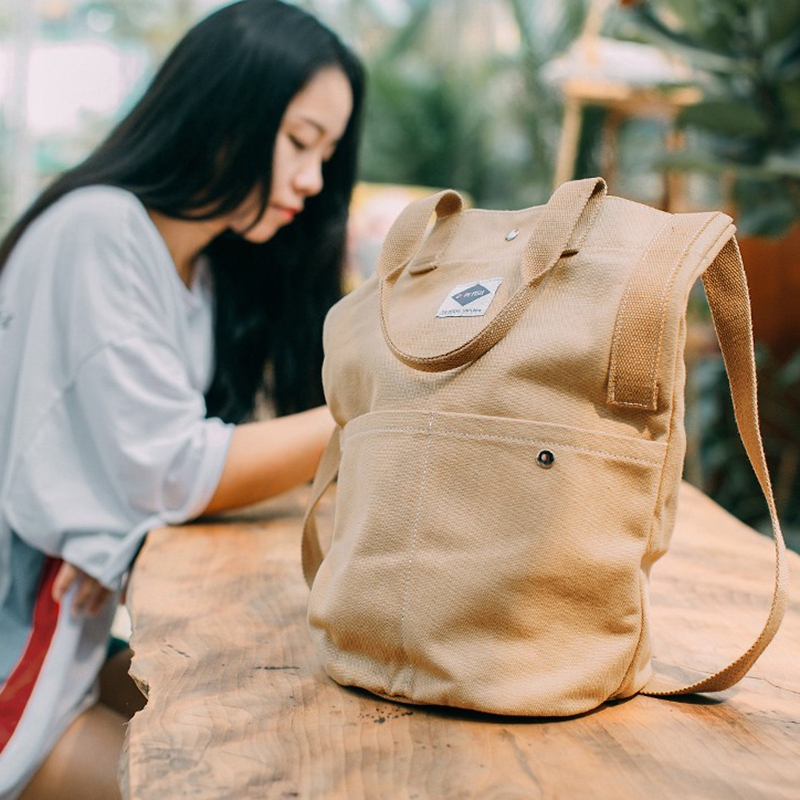 One-shoulder ins large capacity Korean fashion simple student bucket bag canvas messenger bag with adjustable strap