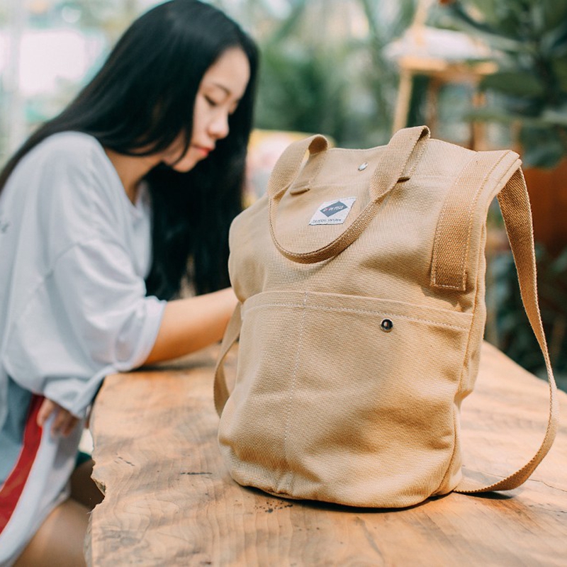 One-shoulder ins large capacity Korean fashion simple student bucket bag canvas messenger bag with adjustable strap