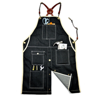 Cross strap barista work apron restaurant floral handmade denim leather apron with logo custom