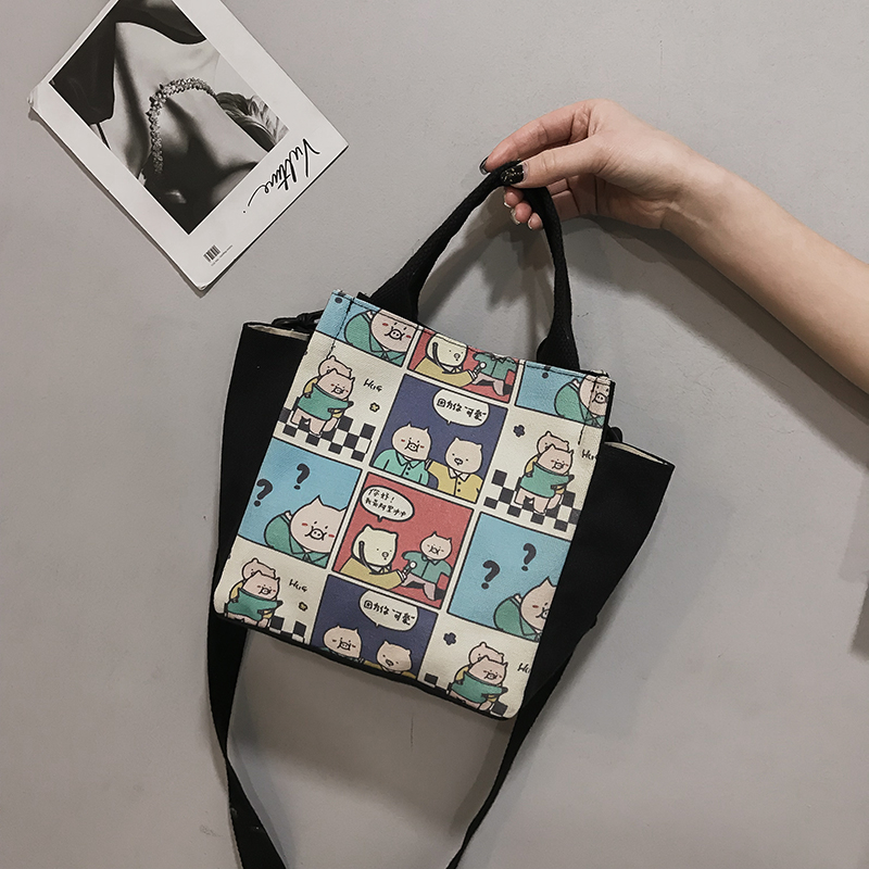 2019 Ins fashion Korean style cartoon printing canvas messenger tote bag with logo custom