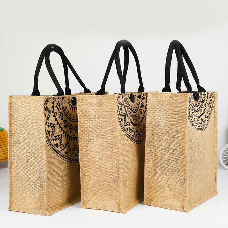 Cotton linen eco friendly custom printing logo portable jute large capacity tote bag